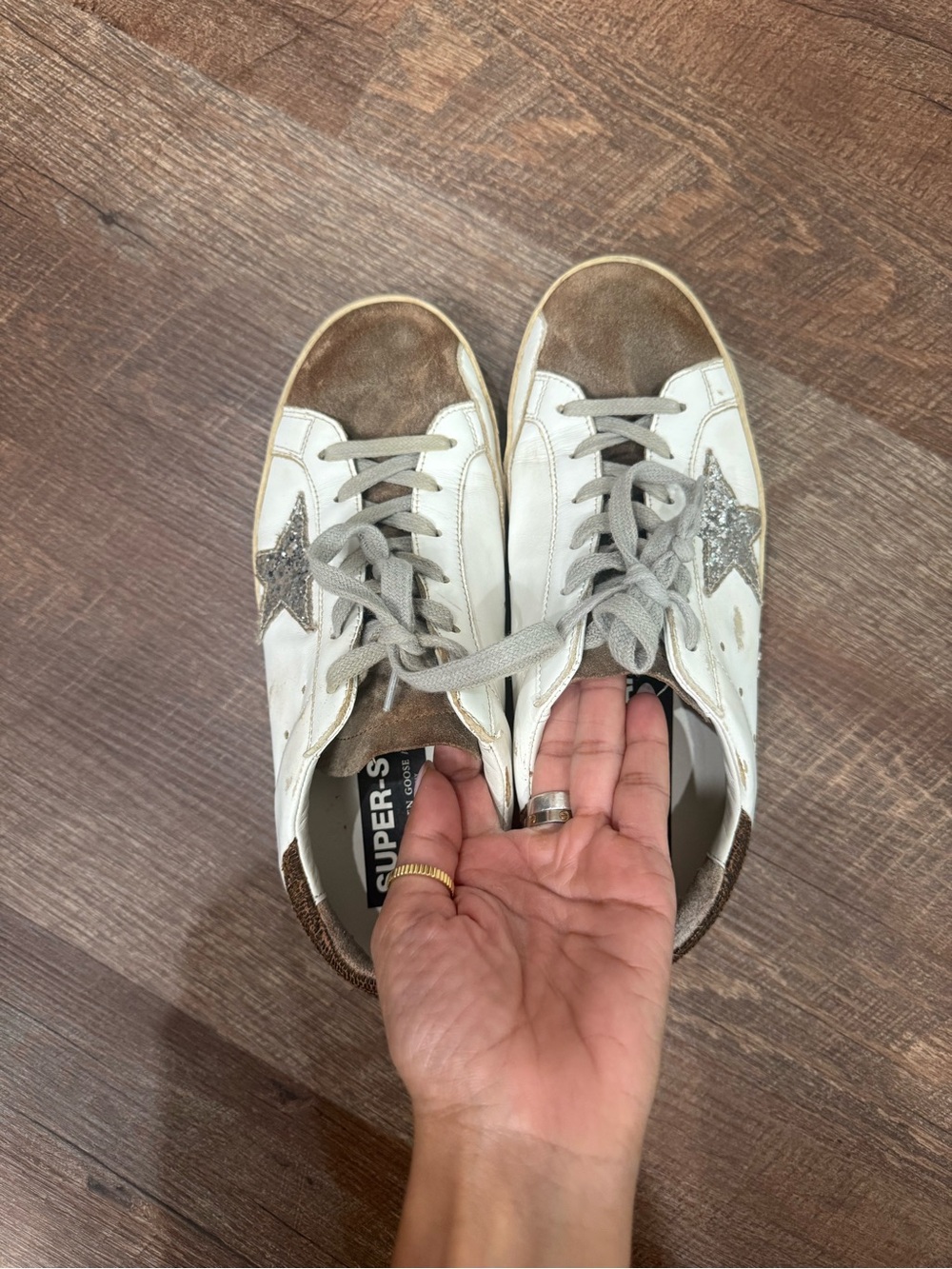 Golden Goose White and Brown Star Sneakers